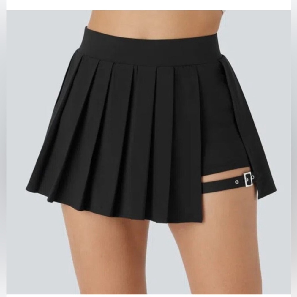 Halara Pleated Pocket Adjustable Buckle Skirt Black XS skort Breezeful Punk - Picture 2 of 8